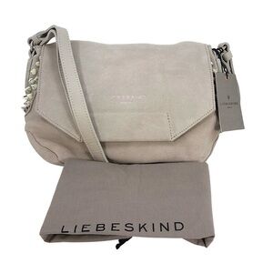 Liebeskind Hyena Grey Light Taupe Suede - Leather Studded Shoulder Bag - Purse